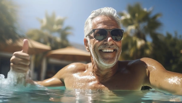 Senior-Homme-Profitant-de-la-Piscine-d’Eté