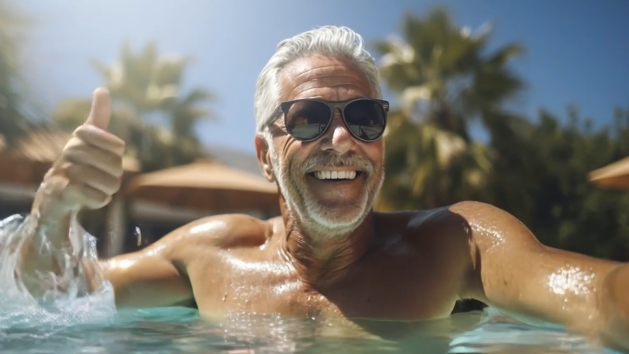 Senior-Homme-Profitant-de-la-Piscine-d’Eté