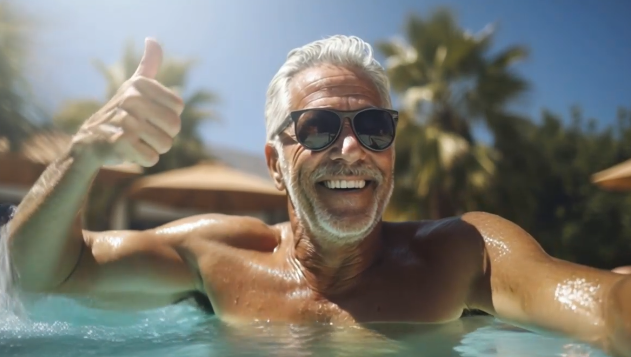 Senior-Homme-Profitant-de-la-Piscine-d’Eté