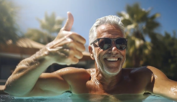 Senior-Homme-Profitant-de-la-Piscine-d’Eté