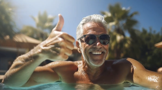 Senior-Homme-Profitant-de-la-Piscine-d’Eté